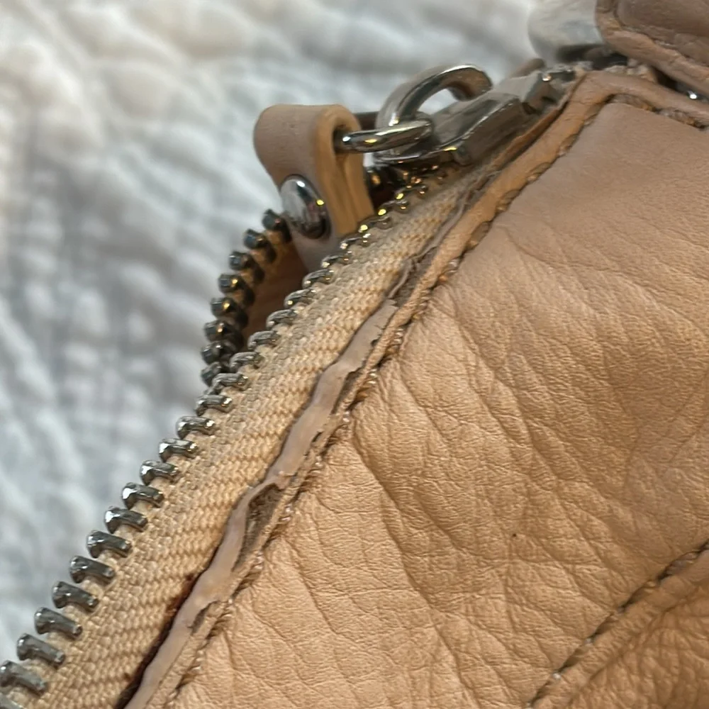 B Makowsky Beige Leather Hobo Shoulder Bag